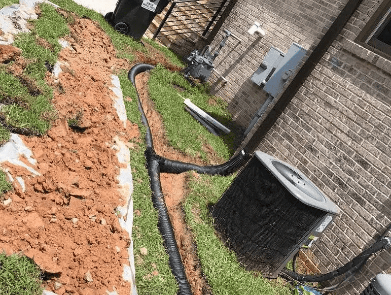 French drain installation in an Atlanta yard