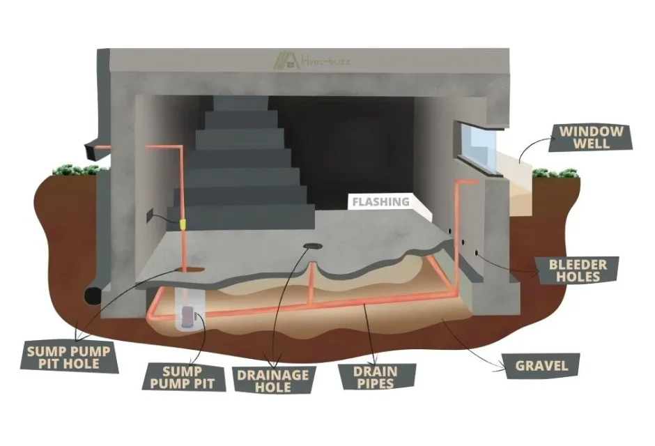 Basement drainage system diagram