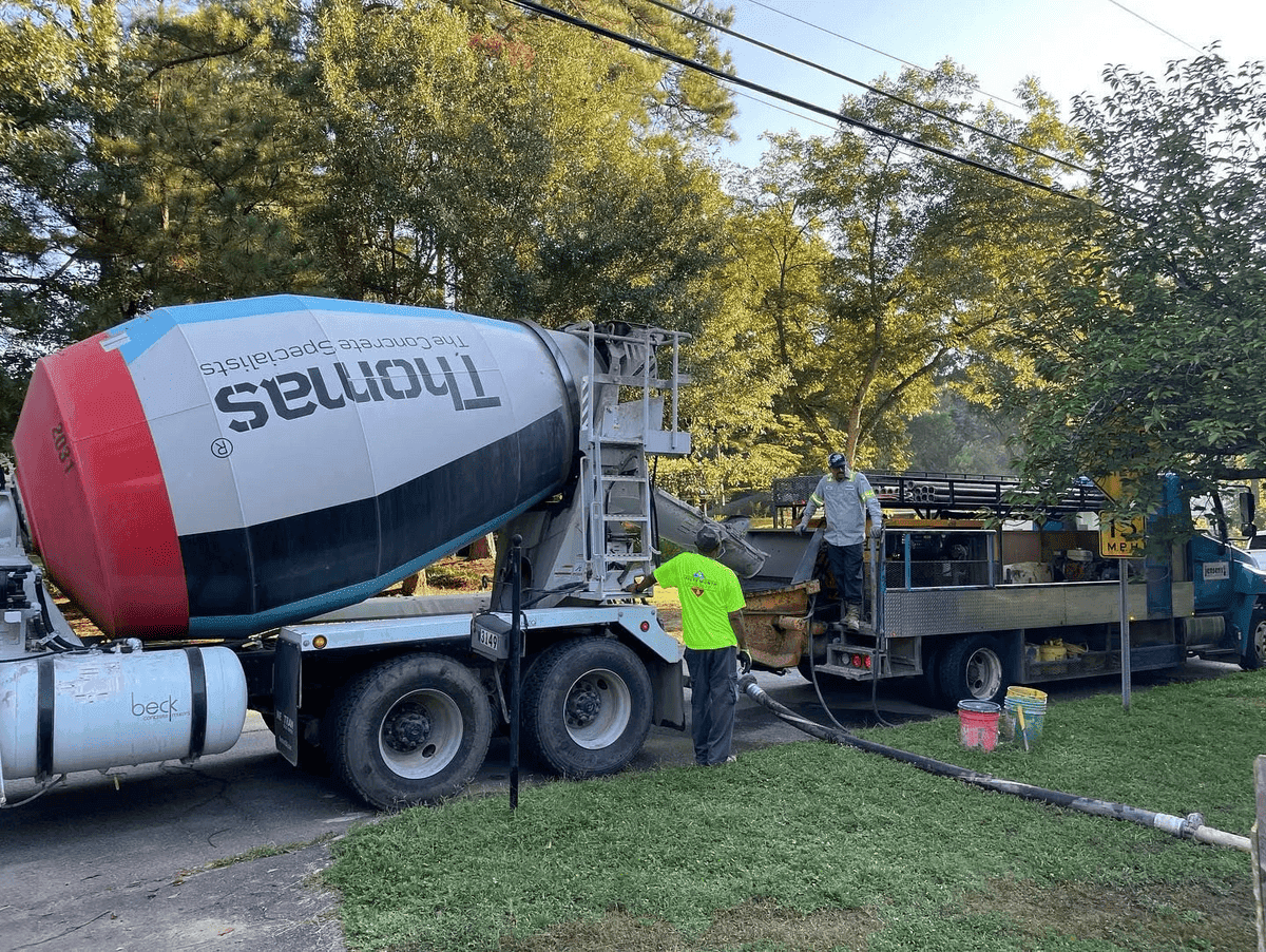 Concrete truck at job site