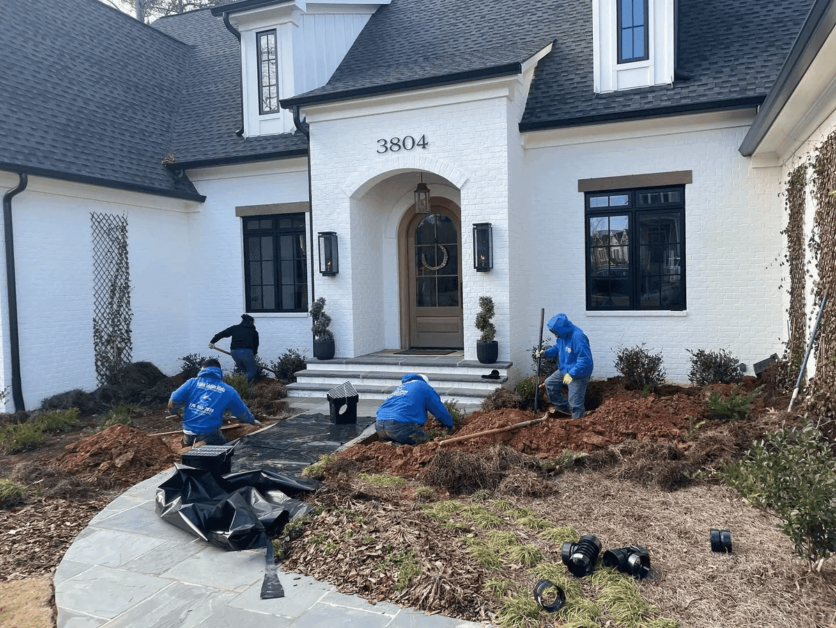 French drain installation at luxury home