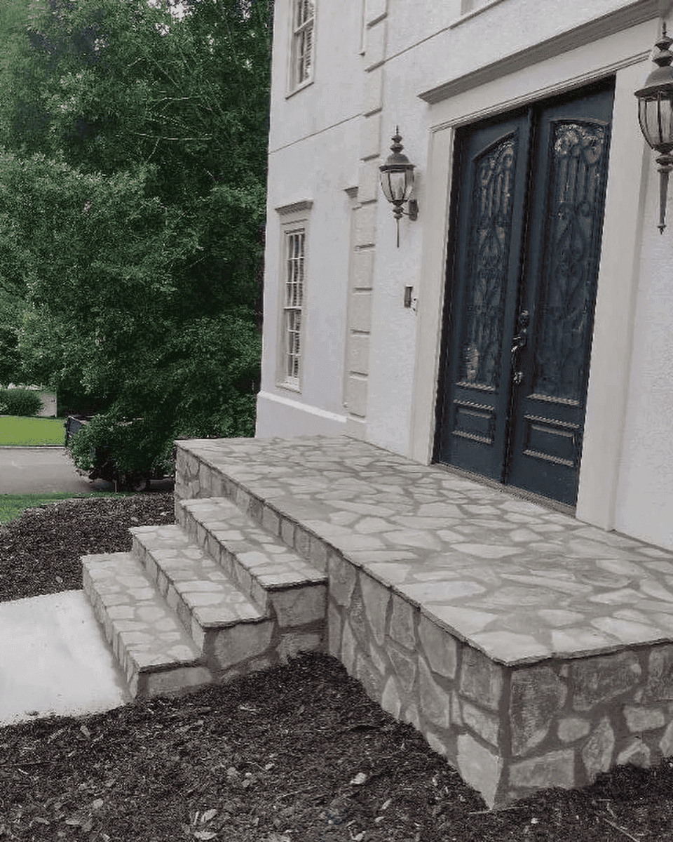 Completed stone porch steps